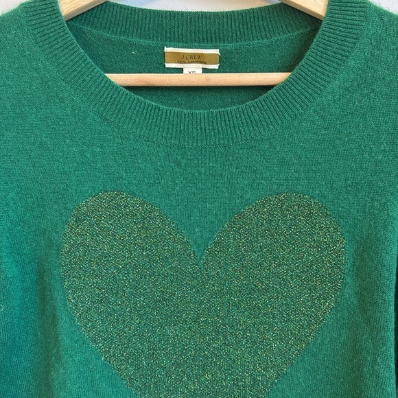 J. Crew 100% Cashmere crewneck sweater with Lurex metallic heart XS - Picture 3 of 6